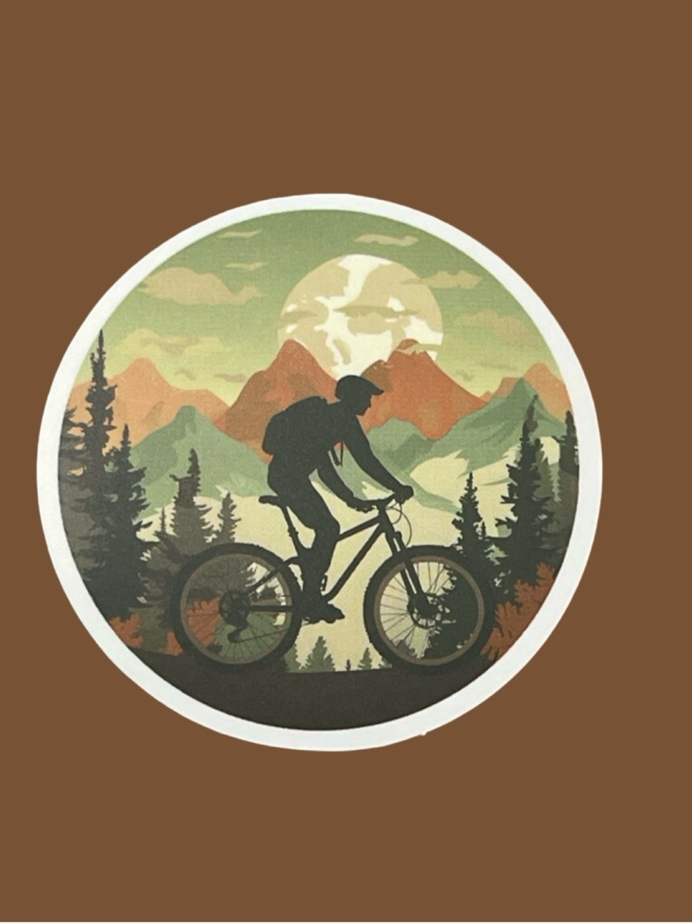 Mountain Biker Circle Sticker Earth Tones
